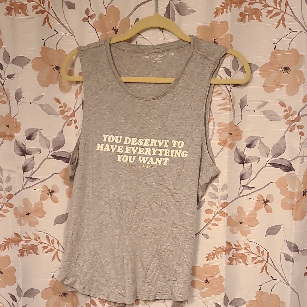 Spiritual Gangster Light Gray Muscle Tee with Empowering Quote